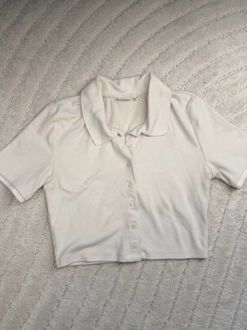 Sunday Best Cropped Button-Up Polo Top in Cream Small